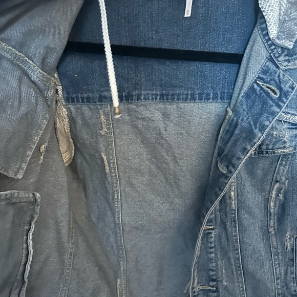 Free People Blue Jean Jacket with Gray Sleeves - Picture 3 of 7